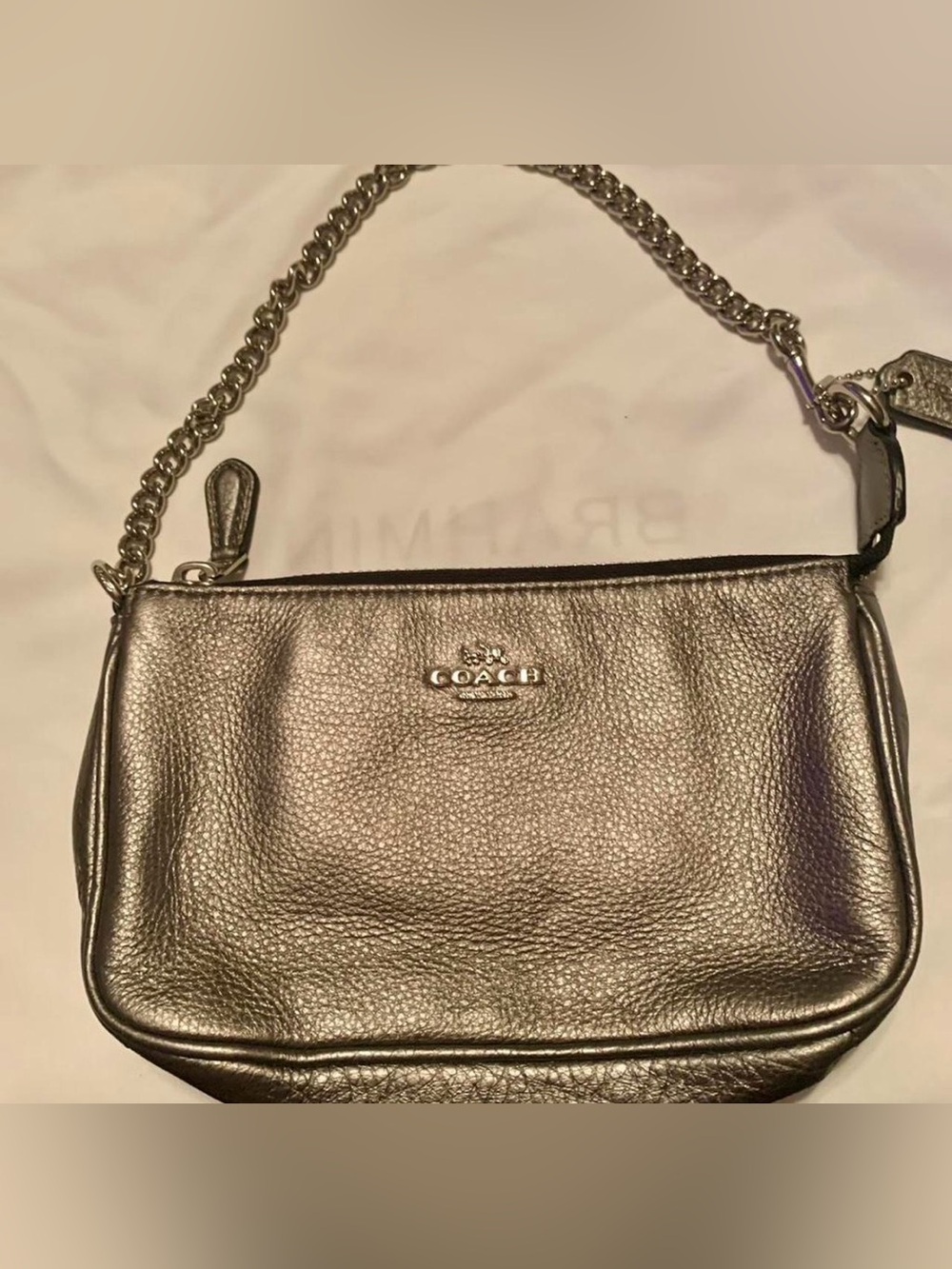 Coach Nolita Metallic Silver Pebbled Leather Chain Mini Shoulder Bag — EUC